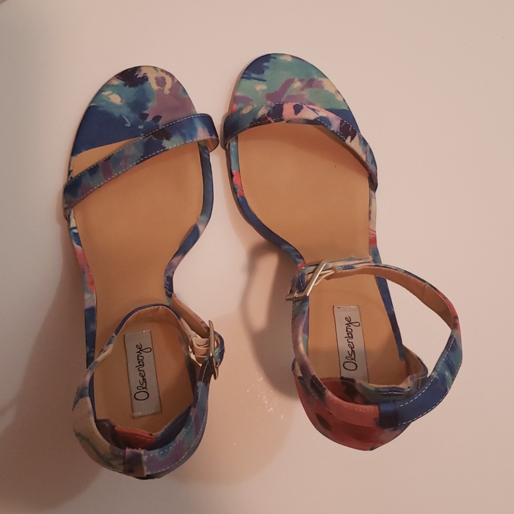 Blue and pink ankle strap sandals